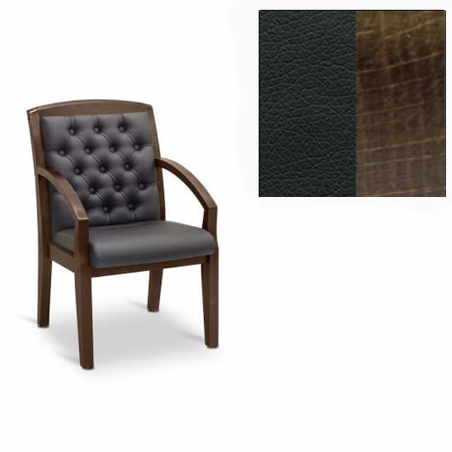 Кресло посетителя Юнитекс Граф+с утяжкой экокожа премиум черная CN1114/дерево-тёмный орех аида